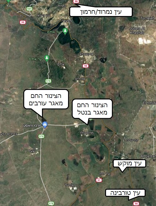 מפת מעיינות בצפון רמת הגולן