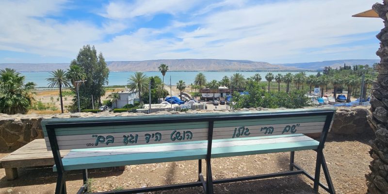 ארתור קפה: עגלת קפה מול נוף הכנרת והרי הגולן